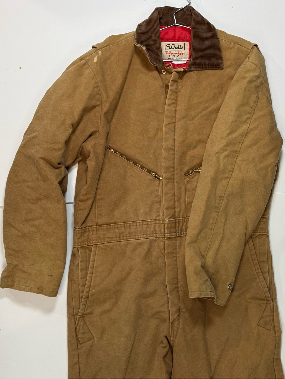 Walls Tan Work coveralls with Brown Corduroy Collar size M/L
